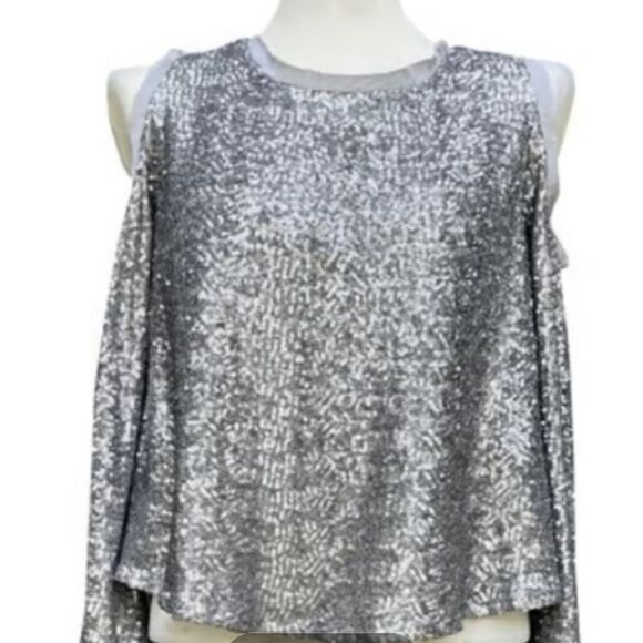 AVEC LES FILLES SILVER SEQUIN GLITTER TOP - Picture 1 of 10